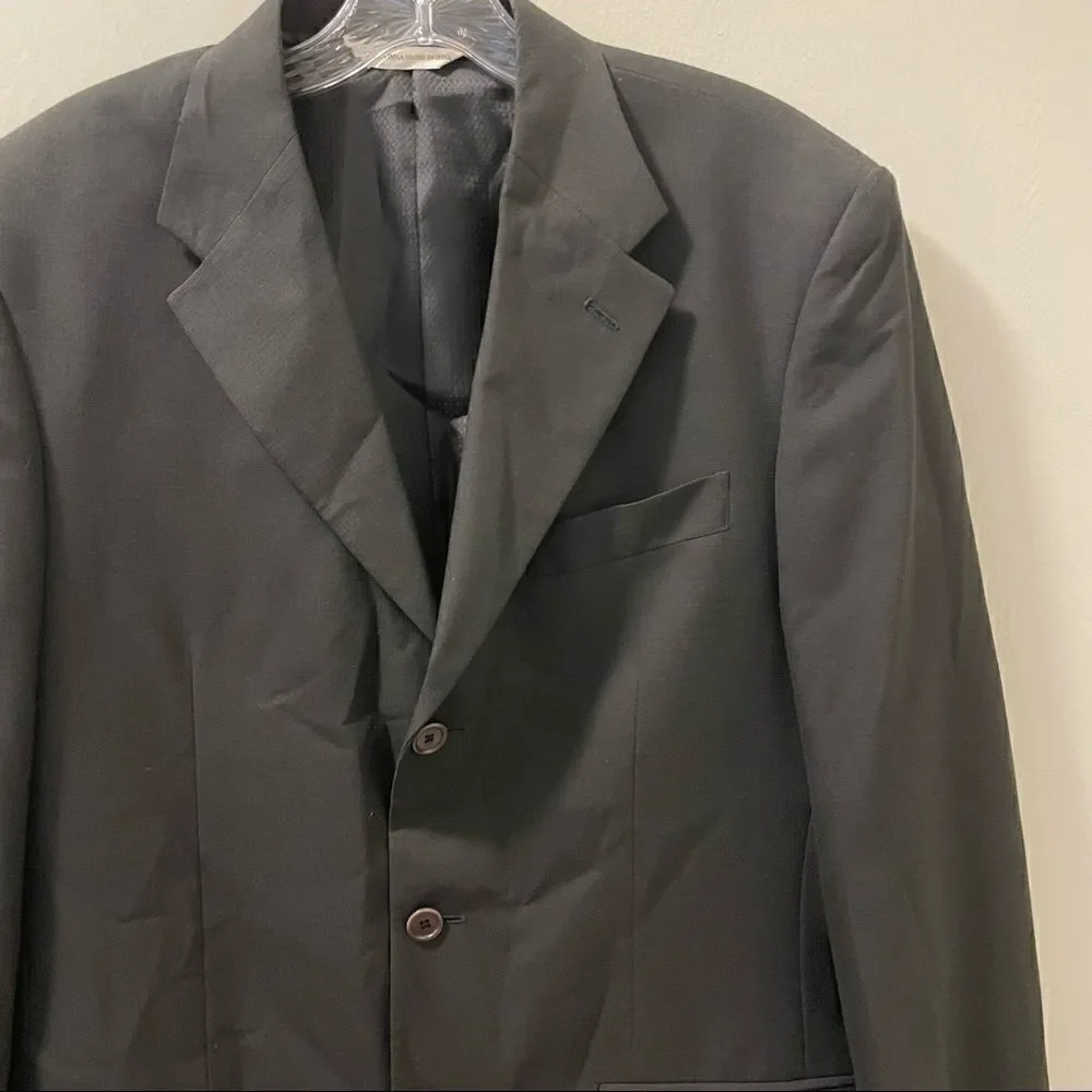 Perry Ellis Vintage 90's Three Button Black Textured Suit Jacket - Size 40
